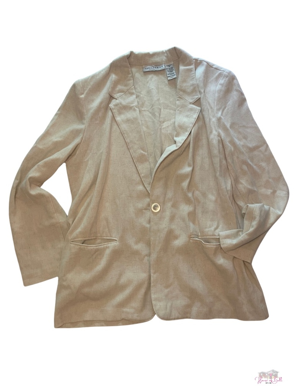 Vintage Sag Harbor Linen Blend Blazer Flax Beige Minimalist Single Button Jacket